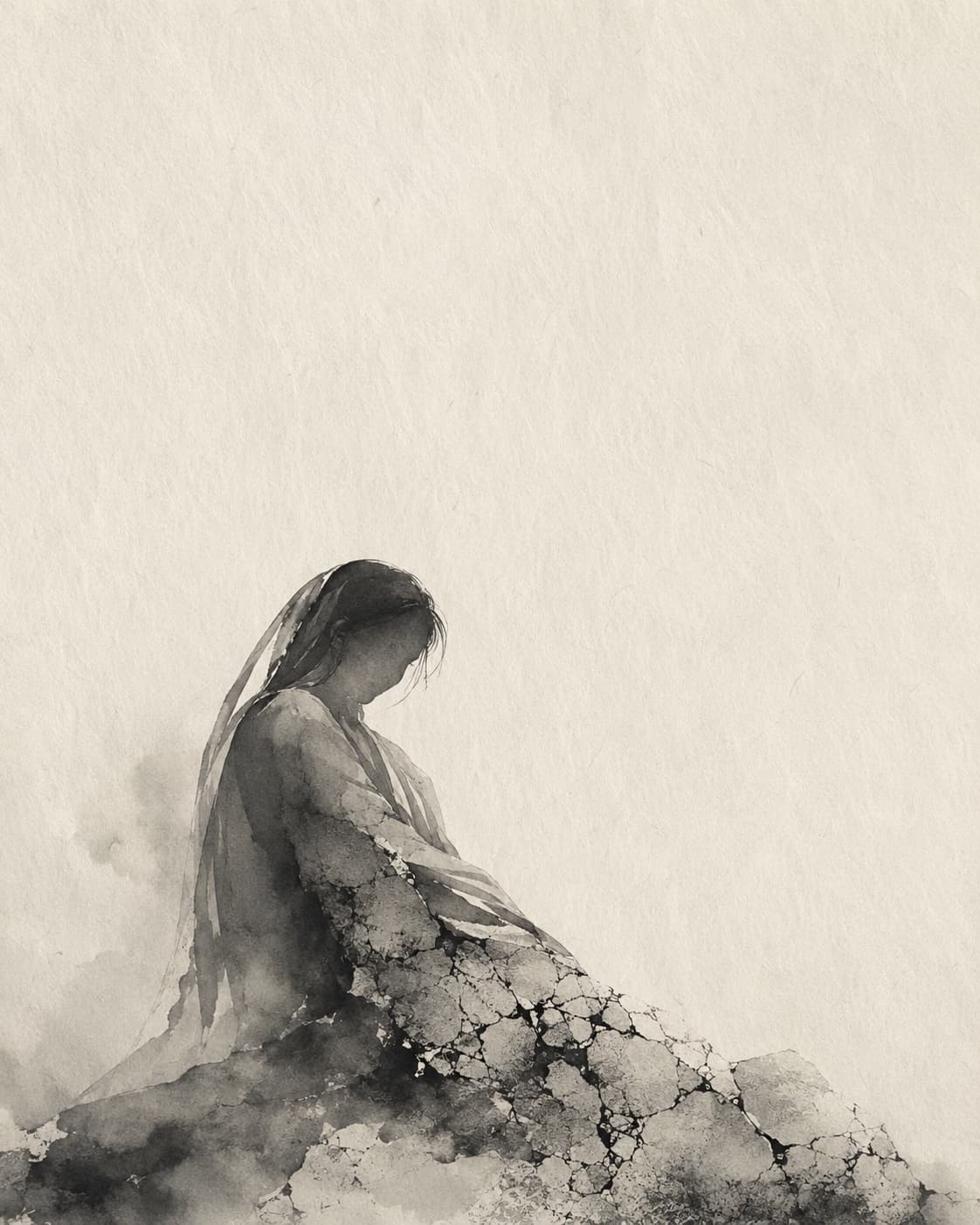 Ink-wash artwork for Maun Vedna, the silent anguish